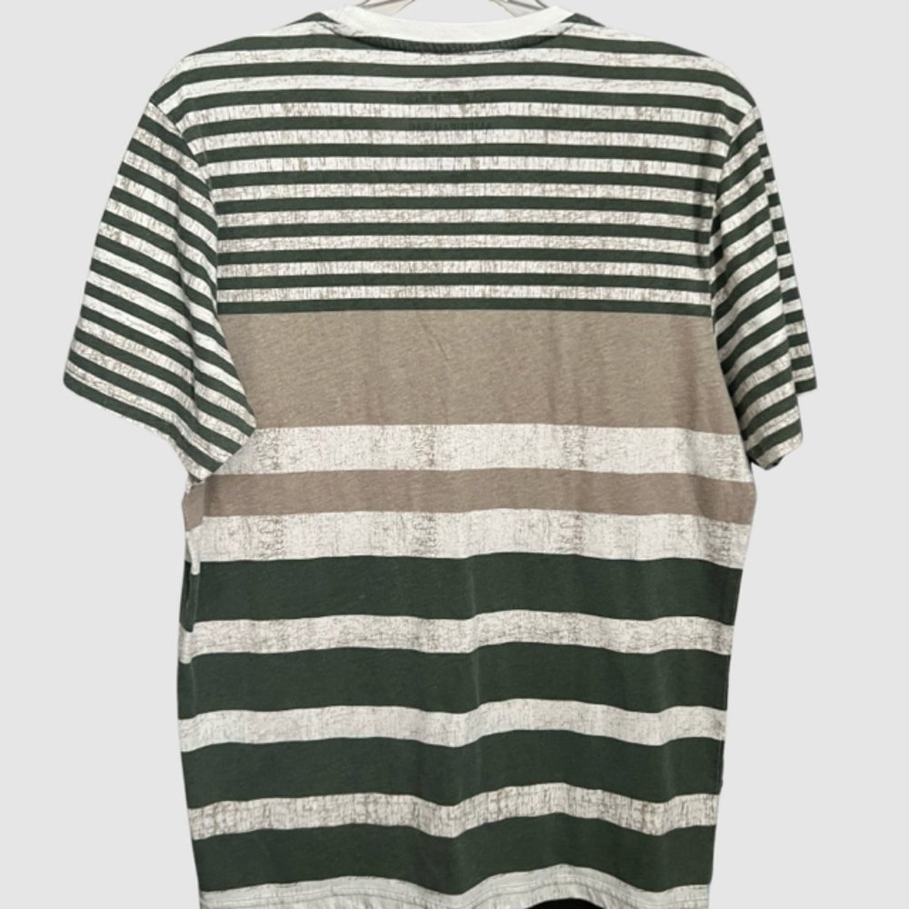 American Rag Men's Crew Neckline T-Shirt Green/Tan Stripe Design - Size Medium - Picture 3 of 4